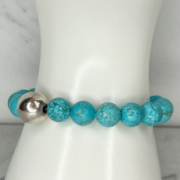 Faux Turquoise Bubble Beaded Stretch Bracelet - Picture 1 of 7